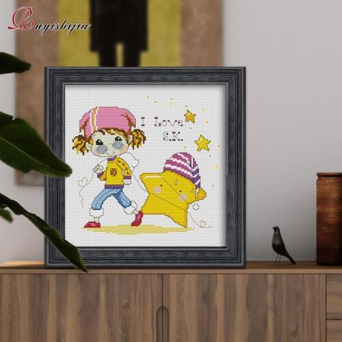 RUYISHIJIA New Arrival Cartoon Paintings Counted DIY Cross Stitch Kits for Kids Embroidery Cross-Stitch Handmade Needlework