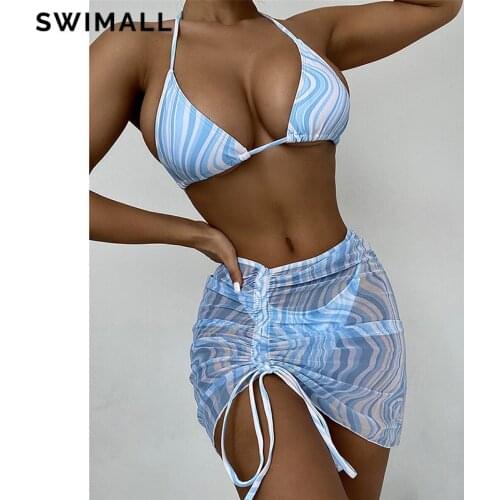 Sexy Three Pieces Bikini Swimsuit Women Swimwear Print Halter Bikini Set Bather Bathing Suit Swimming Suit Beach Wear Female