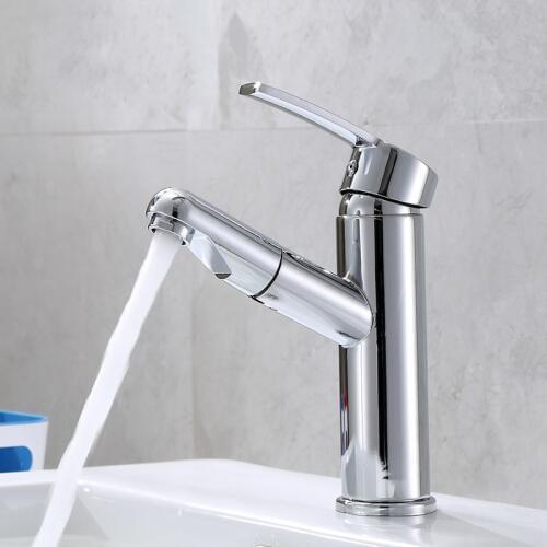Bathroom Basin Faucet Solid Brass Water Tap Pull Out Sink Faucet Spray Head Deck Mounted Hot And Cold Water Mixer Tap