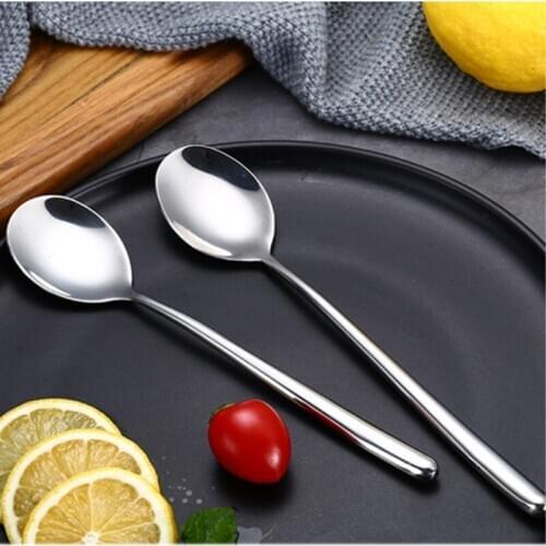 304 Stainless Steel Spoons Long Handle Korean Soup Spoons Dinner Spoon Rice Salad Scoop Coffee Mixing Dessert Teaspoon Cutlery