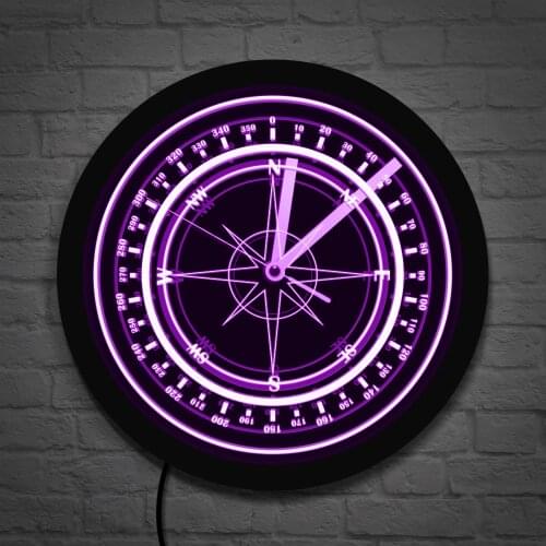Nautical Compass Logo LED Luminous Wall Clock Retro Design Wind Rose Compass Color Changing Wall Watch Navy Marina Sailors Gifts