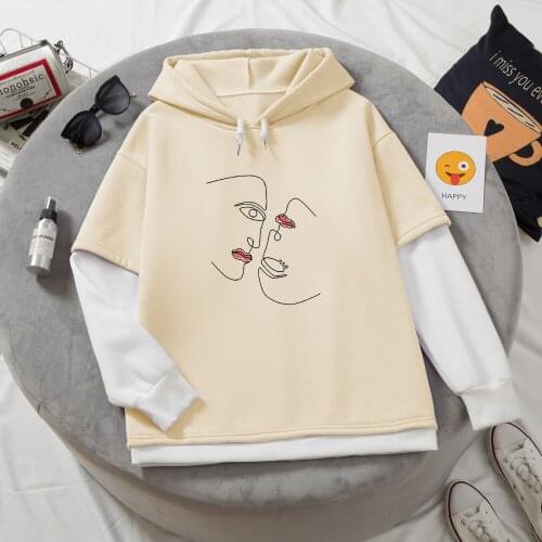 Oversized Color Block Hoodie Men Couple High Street Women Sweatshirt Winter Moletom Feminino Abstract Face Y2k Streetwear Tops
