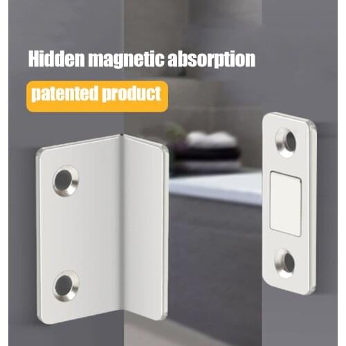 Thin Punch Free L Shaped Anti Collision Door Stopper Invisible Strong Magnetic Suction Closet Sliding Door Furniture Device