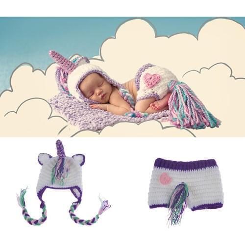 Newborn Crochet Horse Costume Long Horse Braid Hat Baby Girls Photography Photo Props Accessories Clothes Knit Infant Clothing