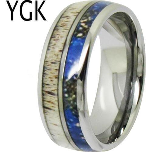 YGK Wedding Jewelry Deer Antler Inlay Silver Dome Tungsten Rings for Mens Bridegroom Wedding Engagement Anniversary Ring