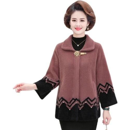 2020 Women Autumn Winter Jacket New Female High Quality Imitation Mink Cashmere Coat Noble Middle-aged Mother Fur Overcoat A510