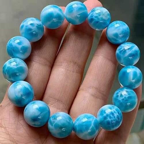 AAAAA Genuine Natural Stone Blue Larimar Bracelet Women Men Crystal Round Beads Bracelet 10.5mm