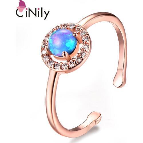 CiNily Blue & Pink & White Fire Opal Cubic Zirconia Rose Gold Women Adjustable Ring Wedding Jewelry Gift