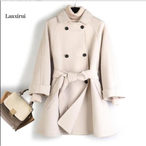 Women Autumn Wool Coat Elegant 95% Wool Women Woolen Coat For Short Ladies Two Button Tops Coat Casaco Feminino