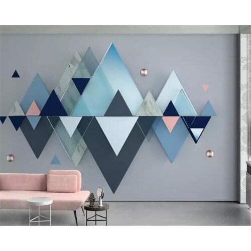 Beibehang Custom wallpaper 3d photo mural new three-dimensional blue geometric triangle mosaic TV background wall 3d wallpaper