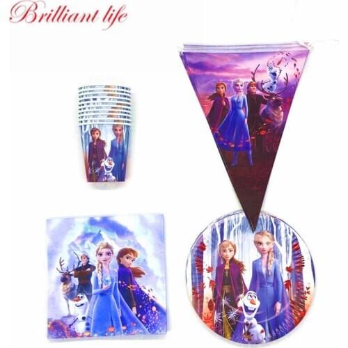 50/80pcs Disney Frozen 2 Elsa and Anna Birthday Party Decoration Disposable Cup Plate Flag Party Supplies Baby Shower Tableware