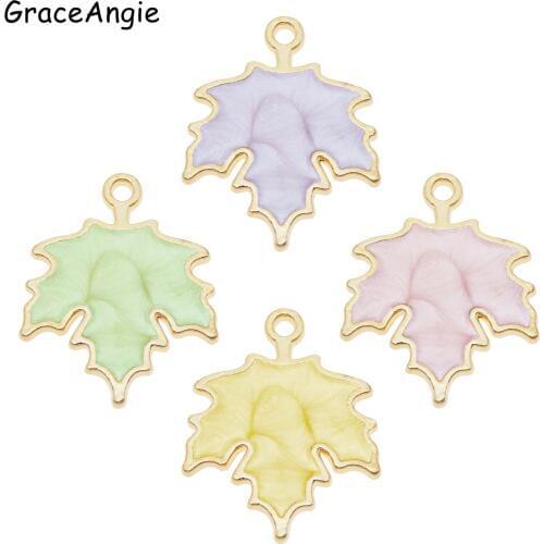 8pcs/pack Enamel Marple Leaf Charm Pendant For Maxi Necklace Gold Color Real Charm Leaf Jewelry Findings Earrings DIY