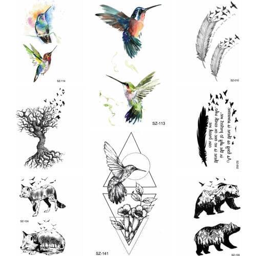 Watercolor Hummingbird Tattoo Stickers Women Arm Flying Birds Feather Temporary Tattoo Men Forearm Flash Tatto Paper Gacier