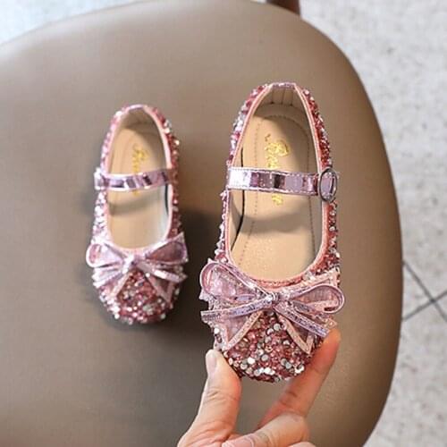 Baywell Autumn Little Girls Soft-soled Performance Leather Shoes Children Baby Girls Rhinestone Pearl Dance Shoes