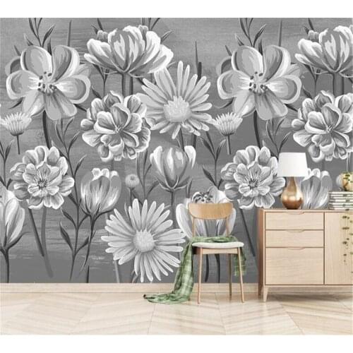 Beibehang Custom Nordic minimalist fresh hand-painted black and white romantic flower watercolor style wallpaper background