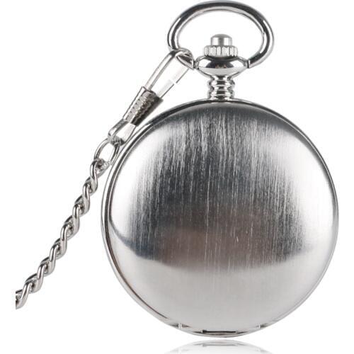 Unique Silver Smooth Double Cover Mechanical Pocket Watch Mens Creative Hollow Skeleton Clock Hand Winding Roman Numerals Watch