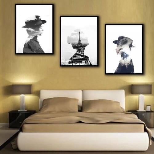 Black White Landscape Silhouette Canvas Painting Modern Fashion Girl Pictures Nordic Modern Wall Art Poster Home Decor Bedroom