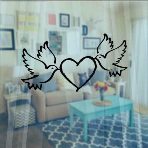 Valentines Day Doves In Love Heart Wall Window Sticker Decal Romantic Decor Vinyl Decal Sticker Various Colour & Size