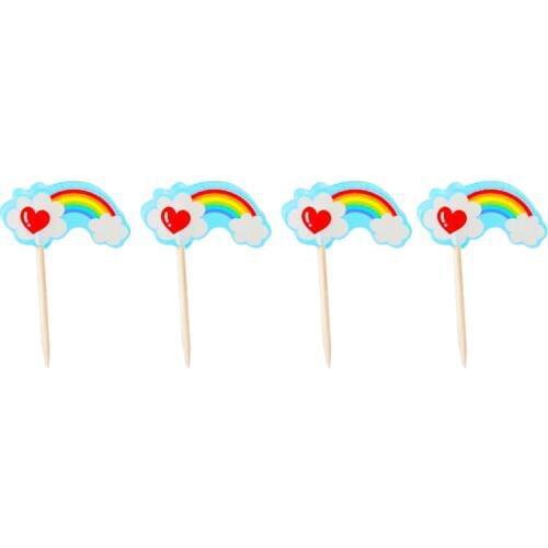 Kids Favors Rainbow Theme Cupcake Toppers with Sticks Happy Birthday Party Decoration Baby Shower Events Cake Topper 24pcs/lot