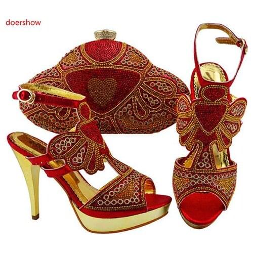 Doershow beautiful red Italian Shoes and Bag Set Lady Summer Shoes Favorite Style African Shoes and Bag To Match SUU1-13