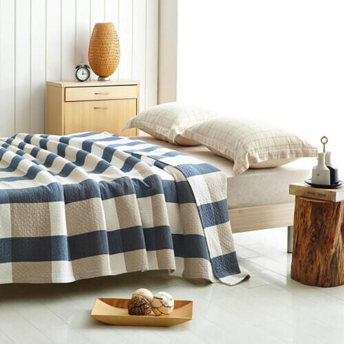Classic stone wash percale cotton plaid bedspread throw blanket for summer