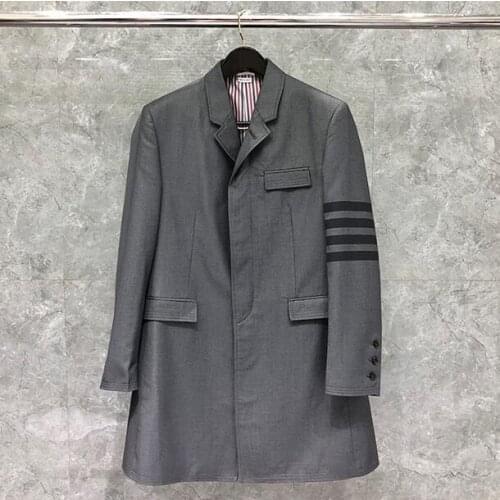 2021 Fashion Brand Windbreaker Spring Autumn Mens Long Coat Turn Down Collar Casual Men Slim Jacket Formal Suit