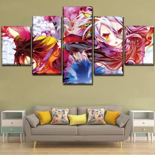 5 Pieces No Game No Life Anime Shiro And Sora Painting Canvas Prints Poster Wall Art Home Decor Living Room Framework
