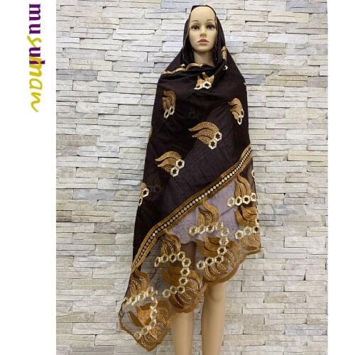 Real Shot African Women Dubai Cotton Scarf Middle Size Embroidery Muslim Splicing Cotton Scarf for Wraps Headite Scarf MS109