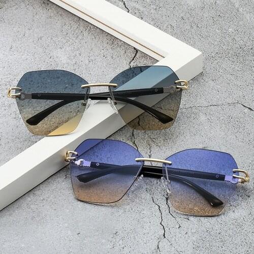 Luxury High Quality Rimless Womens Sun Glasses 2021 New Fashion Decorate Vintage Polygon Tinted Color Lens Female Sunglasses UV