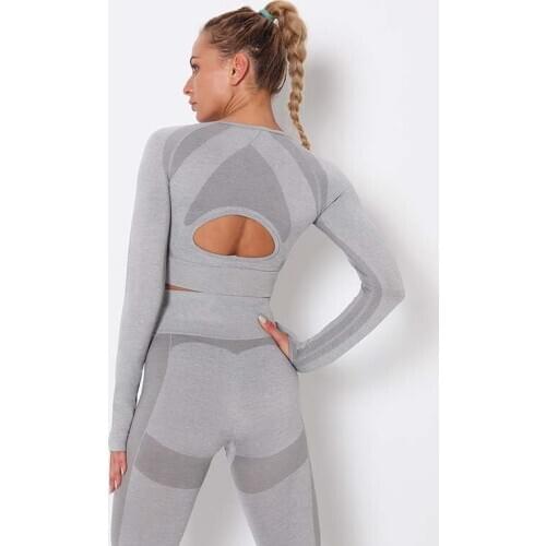 NORMOV Autumn Women Tops O Neck Long Sleeve Hollow Out Print Spandex Tees Workout Skinny Tops Feminina