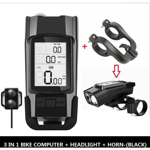 USB Rechargeable LED Bicycle Headlight Bike Front Light With Horn Speedometer