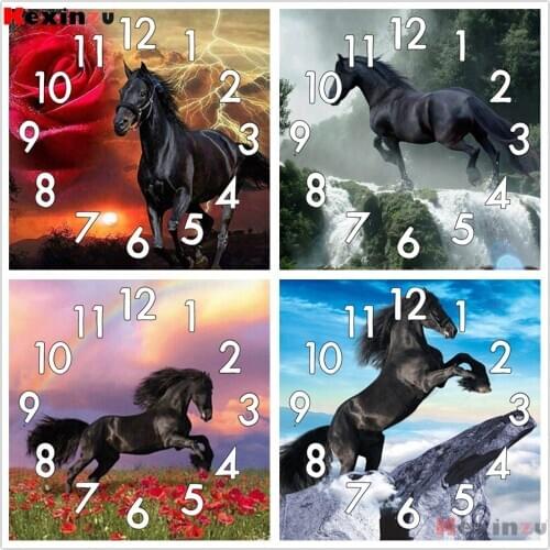 Full Diamond Painting kit Cross Stitch With Clock Mechanism Mosaic 5D Diy Square Round Animal Horse 3d Embroidery Gift