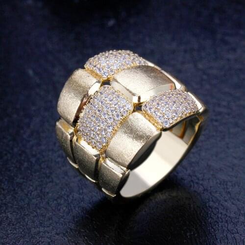 Luxury Gold Bold Rings dull polish Ring with Zirconia Stones High Quality Party Hiphop Rock wedding dresses Jewelry