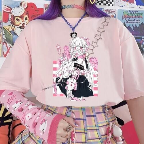 Pink Cute Cartoon Sweet Girls Japanese Streetwear Harajuku Y2K Kawaii Casual Top Ulzzang Vintage Chic Loose Summer Women T-shirt