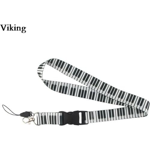 Piano Keyboard Print Lanyards For Key ID Card Phone Neck Strap Keychains USB badge Holder Black And White Hang Rope G0475