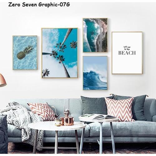 Nordic Canvas Painting Poster And Print Ocean Waves Surf Palm Tree Wall Art For Living Room Home Decoration