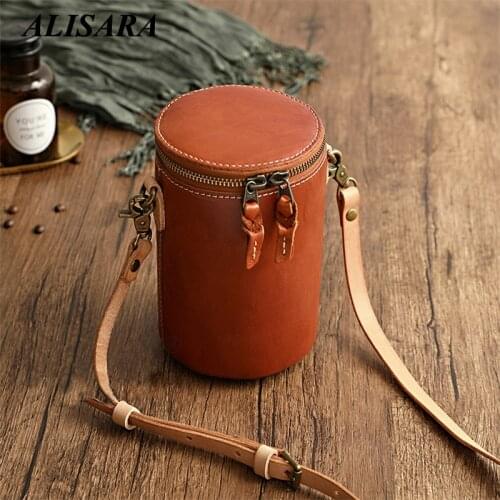 Bag for women leather Original design bucket bag Vintage bucket bag Ladies High Capacity Shoulder Bag zipper Messenger bag brown