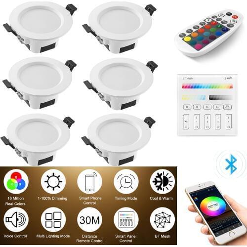 6X RGB Warm Cool White 3in1 LED Ceiling Lamp Panel Down Light WIFI/Bluetooth Mesh /Wall Touch /APP/Voice Controller Timer Dimmer