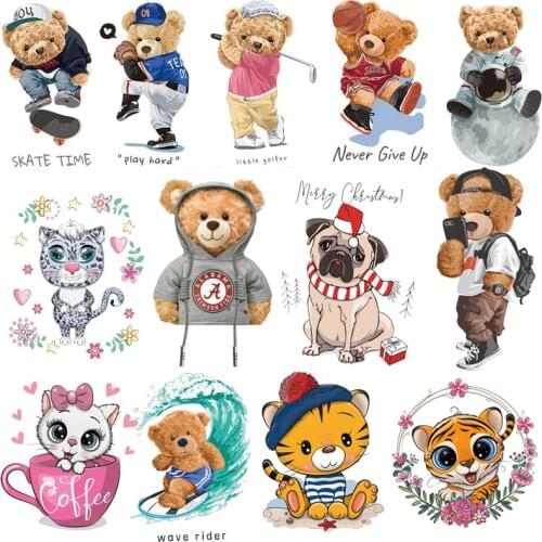 Badge Iron on transfers for clothing cute bear stickers thermo Stickers patches on clothes heat transfer parches termoadhesivos