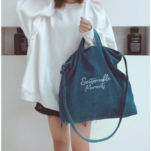 Women Corduroy Canvas Tote Ladies Casual Shoulder Bag Foldable Reusable Shopping Bags Beach Bag Female Cotton Cloth Handbag