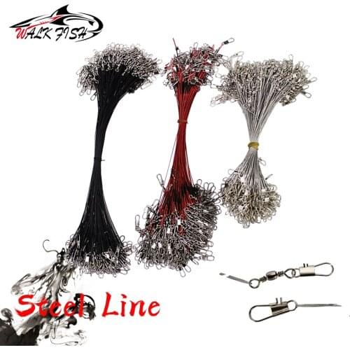 WALK FISH Steel Fishing Line 15/20/25cm Leader With Swivel Fishing Wire Core Leash Fishing Lure Accessorie Anti Bite Fish Line