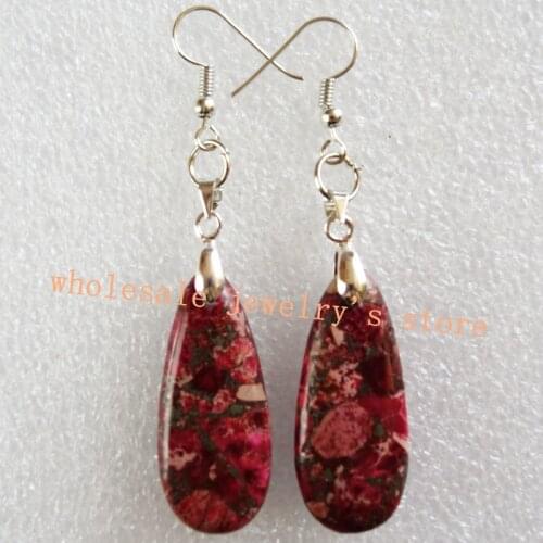 Yuteng A Pair of 32x20x6mm Red Sea Sediment Stone & Pyrite Teardrop Dangle Drop Earrings LH20