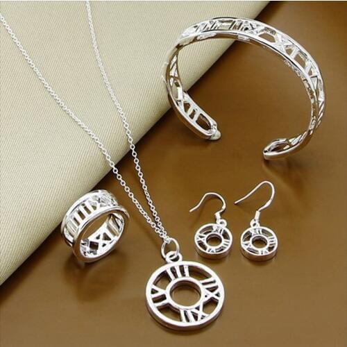 Wholesale Price Jewelry Set 925 Sterling Silver Simple Rome Round Necklace Bangles Earrings Rings Sets For Women Men