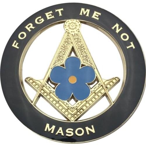 Forget Me Not Masonic Car Emblem Mason Auto Truck Motorcycle Decal Sticker Badge, black& blue