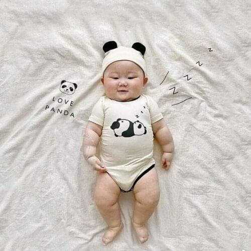 Summer Baby Boy Clothes 2 Pcs Sets Cotton Soft Lovely Cartoon Animal Panda Short Sleeve Baby Romper+hat Baby Clothes Girl 0-18M