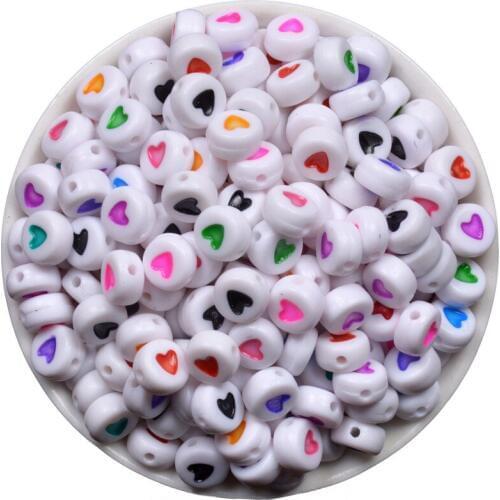 200Pcs 2x7mm Mixed Hearts Random Alphabet Letter Spacer Beading Beads For Baby Pacifier Clip Teether Jewelry Making DIY Necklace