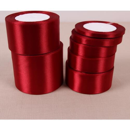 25 Yards Wine Red Silk Satin Ribbon with gold Wedding Party Decoration Gift Wrapping Supplies Apparel Sewing Fabric DIY