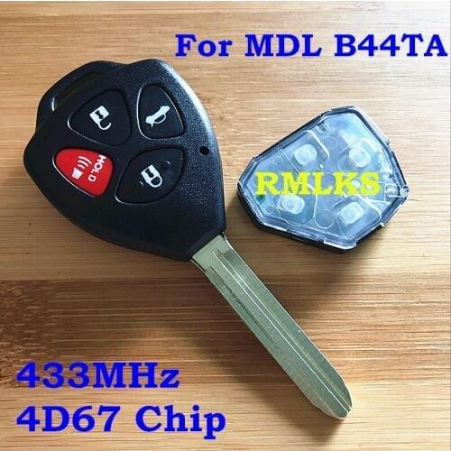 4 Buttons Remote Key fob 433Mhz With 4D67 Chip For Toyota RAV4 Hilux MDLB44TA Car Key TOY43 Blade