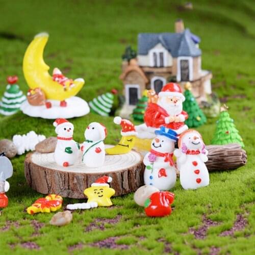 5pcs/1set Cartoon Statue Ornaments Resin Craft Gift Christmas Santa Snowflake Snowman Miniature Figurine Fairy Garden Supplies