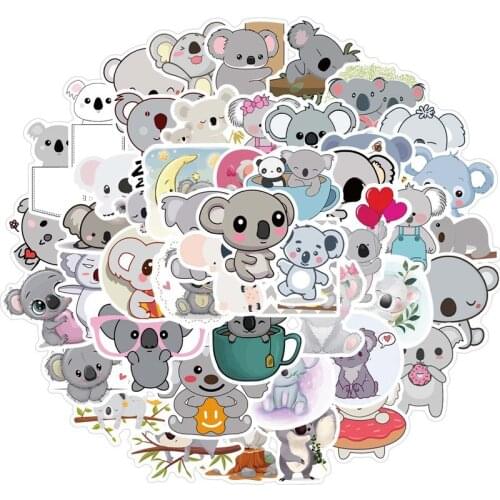 50pcs Cartoon Doodle Stickers Set For Cute Koala Laptop Skateboard Waterproof PVC Stationery Decorative Stickers For Kids Gift